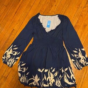 Navy Blue Dress with Floral Pattern